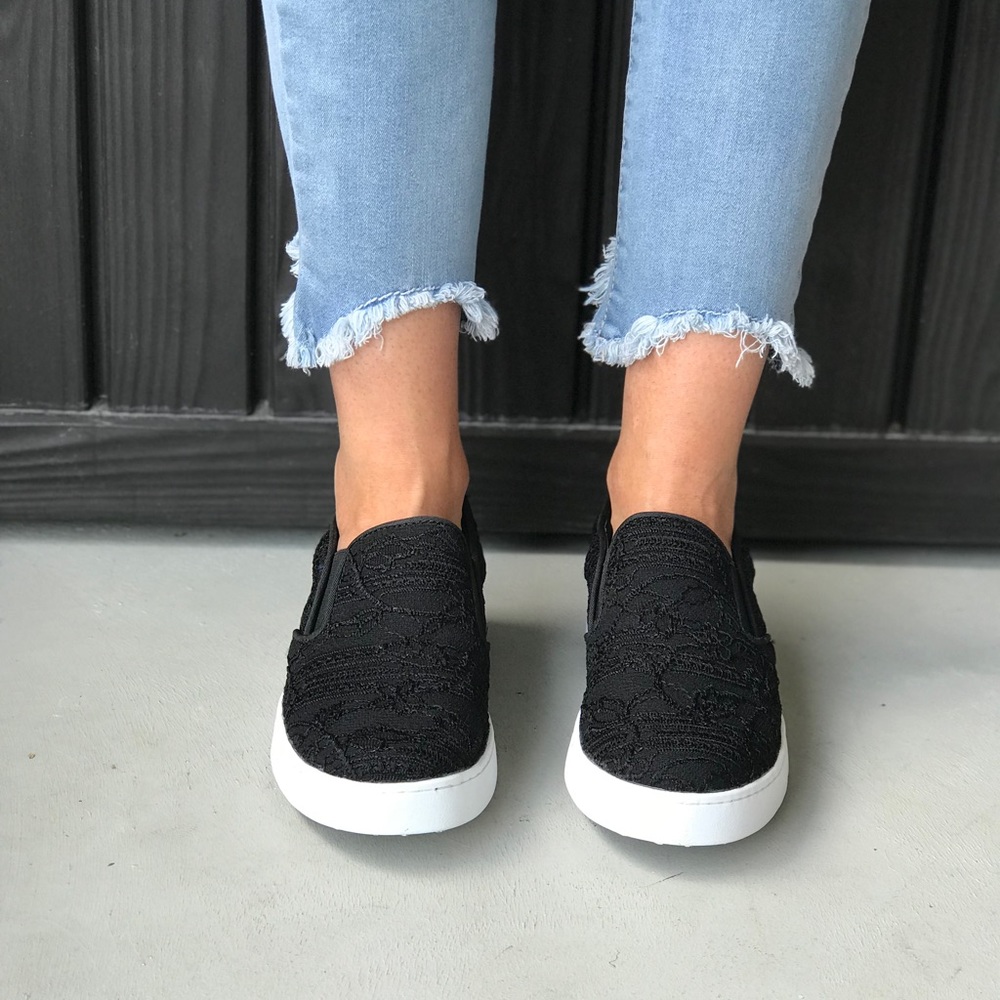 Black Lace Slip On Espadrille Sneakers - Picture 4 of 8
